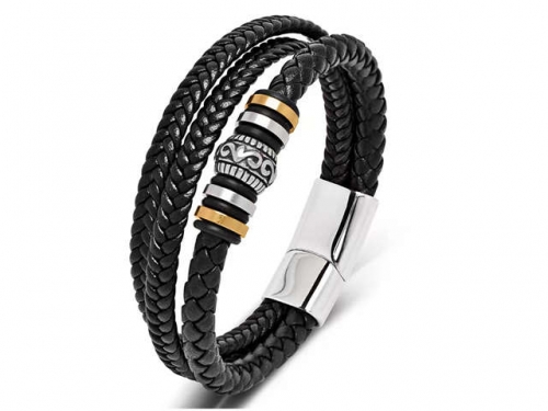 BC Jewelry Wholesale Leather Bracelet Stainless Steel Bracelet Jewelry NO.#SJ35B897