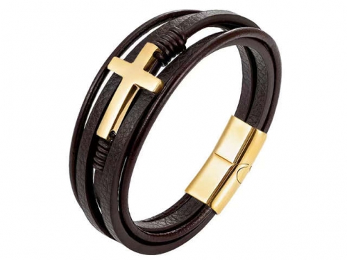 BC Jewelry Wholesale Leather Bracelet Stainless Steel Bracelet Jewelry NO.#SJ132B004