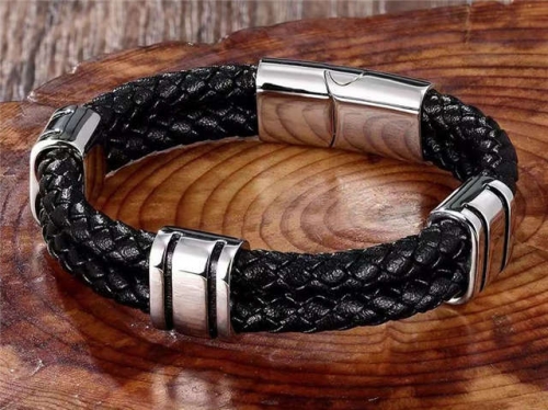 BC Jewelry Wholesale Leather Bracelet Stainless Steel Bracelet Jewelry NO.#SJ133B044