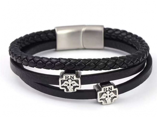 BC Jewelry Wholesale Leather Bracelet Stainless Steel Bracelet Jewelry NO.#SJ133B097