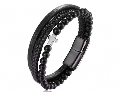 BC Jewelry Wholesale Leather Bracelet Stainless Steel Bracelet Jewelry NO.#SJ132B123