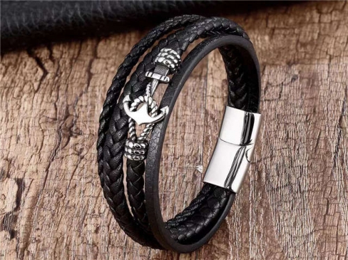 BC Jewelry Wholesale Leather Bracelet Stainless Steel Bracelet Jewelry NO.#SJ132B017