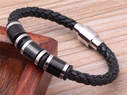 BC Jewelry Wholesale Leather Bracelet Stainless Steel Bracelet Jewelry NO.#SJ133B026