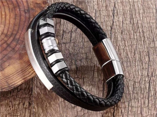 BC Jewelry Wholesale Leather Bracelet Stainless Steel Bracelet Jewelry NO.#SJ133B071