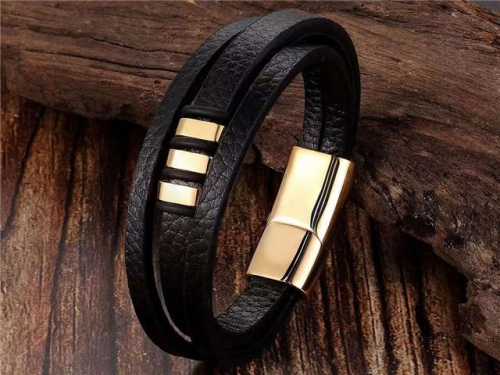 BC Jewelry Wholesale Leather Bracelet Stainless Steel Bracelet Jewelry NO.#SJ133B003