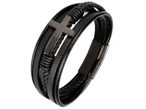 BC Jewelry Wholesale Leather Bracelet Stainless Steel Bracelet Jewelry NO.#SJ132B007
