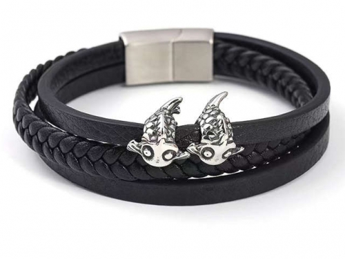 BC Jewelry Wholesale Leather Bracelet Stainless Steel Bracelet Jewelry NO.#SJ133B021