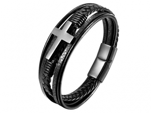 BC Jewelry Wholesale Leather Bracelet Stainless Steel Bracelet Jewelry NO.#SJ130B073