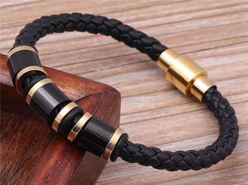 BC Jewelry Wholesale Leather Bracelet Stainless Steel Bracelet Jewelry NO.#SJ133B027