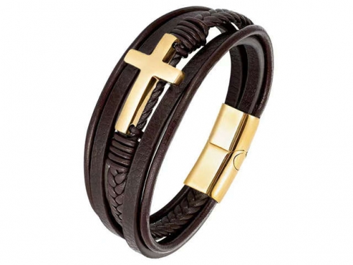 BC Jewelry Wholesale Leather Bracelet Stainless Steel Bracelet Jewelry NO.#SJ132B010