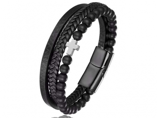 BC Jewelry Wholesale Leather Bracelet Stainless Steel Bracelet Jewelry NO.#SJ132B122