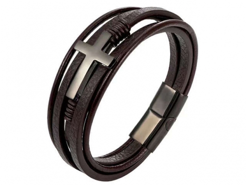 BC Jewelry Wholesale Leather Bracelet Stainless Steel Bracelet Jewelry NO.#SJ132B002