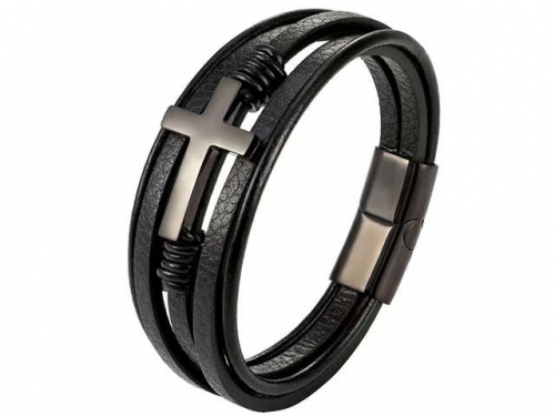 BC Jewelry Wholesale Leather Bracelet Stainless Steel Bracelet Jewelry NO.#SJ132B001