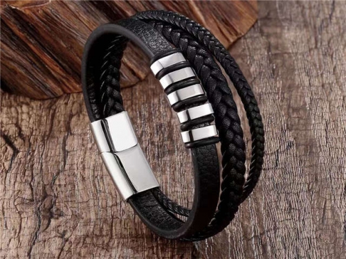 BC Jewelry Wholesale Leather Bracelet Stainless Steel Bracelet Jewelry NO.#SJ133B008