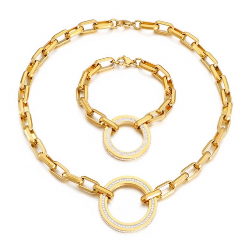 Wholesale Jewelry Sets Stainless Steel 316L Necklace & Bracelet Set NO.#SJ113S189800
