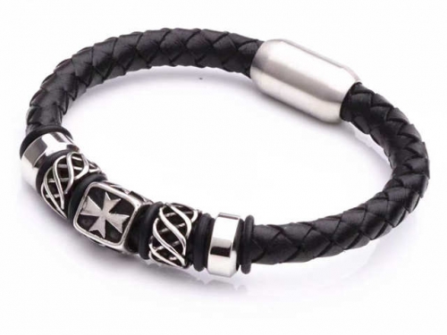 BC Jewelry Wholesale Leather Bracelet Stainless Steel And Leather Bracelet Jewelry NO.#SJ54B0123