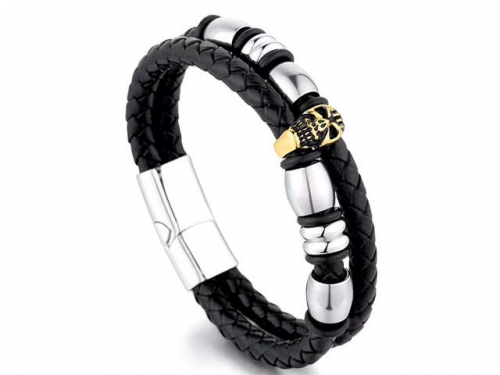 BC Jewelry Wholesale Leather Bracelet Stainless Steel And Leather Bracelet Jewelry NO.#SJ54B0182