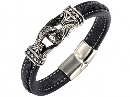 BC Jewelry Wholesale Leather Bracelet Stainless Steel And Leather Bracelet Jewelry NO.#SJ54B0236