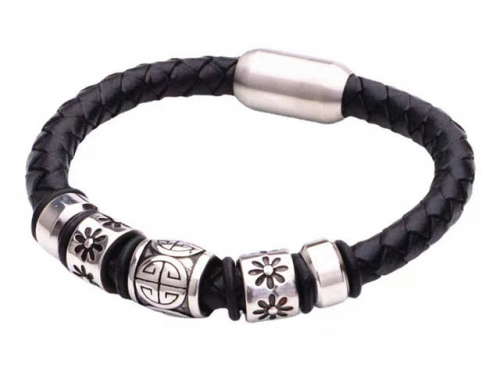 BC Jewelry Wholesale Leather Bracelet Stainless Steel And Leather Bracelet Jewelry NO.#SJ54B0235