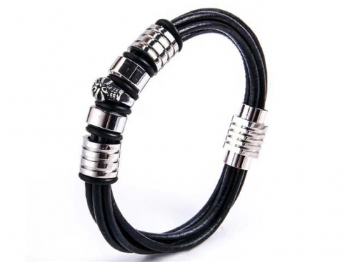 BC Jewelry Wholesale Leather Bracelet Stainless Steel And Leather Bracelet Jewelry NO.#SJ54B0209