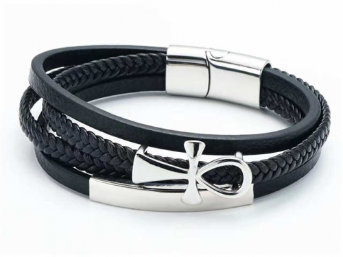 BC Jewelry Wholesale Leather Bracelet Stainless Steel And Leather Bracelet Jewelry NO.#SJ54B0145