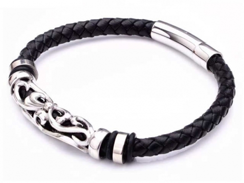 BC Jewelry Wholesale Leather Bracelet Stainless Steel And Leather Bracelet Jewelry NO.#SJ54B0217