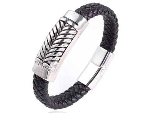 BC Jewelry Wholesale Leather Bracelet Stainless Steel And Leather Bracelet Jewelry NO.#SJ54B0165