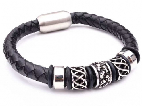 BC Jewelry Wholesale Leather Bracelet Stainless Steel And Leather Bracelet Jewelry NO.#SJ54B0219