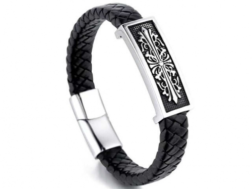 BC Jewelry Wholesale Leather Bracelet Stainless Steel And Leather Bracelet Jewelry NO.#SJ54B0206