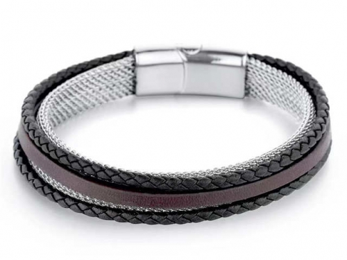 BC Jewelry Wholesale Leather Bracelet Stainless Steel And Leather Bracelet Jewelry NO.#SJ54B0156
