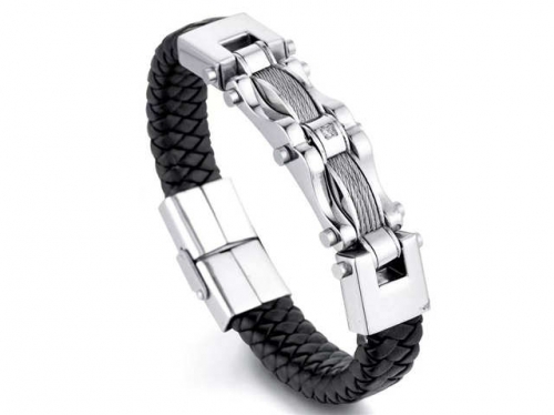 BC Jewelry Wholesale Leather Bracelet Stainless Steel And Leather Bracelet Jewelry NO.#SJ54B0244