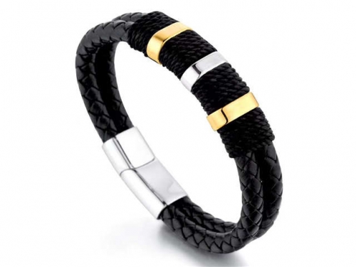 BC Jewelry Wholesale Leather Bracelet Stainless Steel And Leather Bracelet Jewelry NO.#SJ54B0202