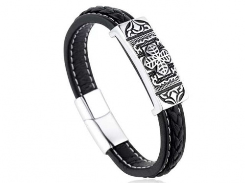 BC Jewelry Wholesale Leather Bracelet Stainless Steel And Leather Bracelet Jewelry NO.#SJ54B0239