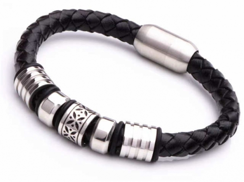 BC Jewelry Wholesale Leather Bracelet Stainless Steel And Leather Bracelet Jewelry NO.#SJ54B0228