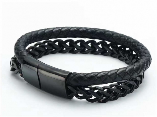 BC Jewelry Wholesale Leather Bracelet Stainless Steel And Leather Bracelet Jewelry NO.#SJ54B0121