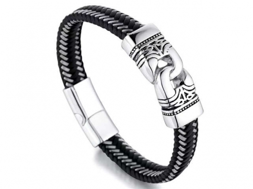 BC Jewelry Wholesale Leather Bracelet Stainless Steel And Leather Bracelet Jewelry NO.#SJ54B0192