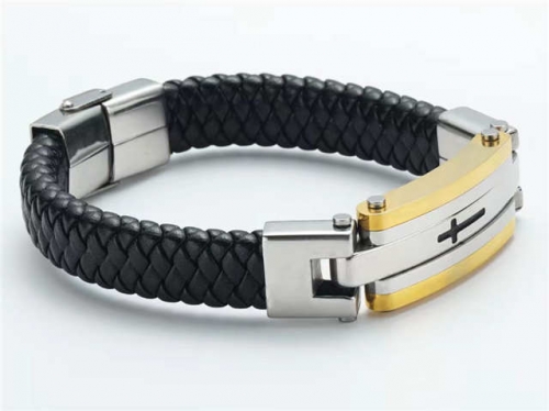 BC Jewelry Wholesale Leather Bracelet Stainless Steel And Leather Bracelet Jewelry NO.#SJ54B0133