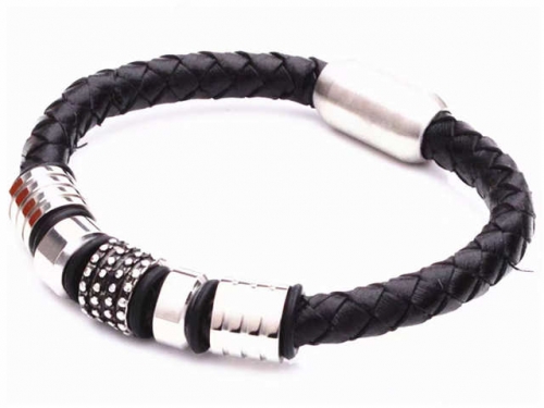 BC Jewelry Wholesale Leather Bracelet Stainless Steel And Leather Bracelet Jewelry NO.#SJ54B0227