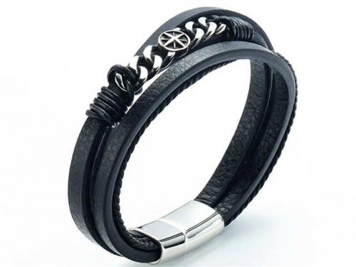 BC Jewelry Wholesale Leather Bracelet Stainless Steel And Leather Bracelet Jewelry NO.#SJ54B0131