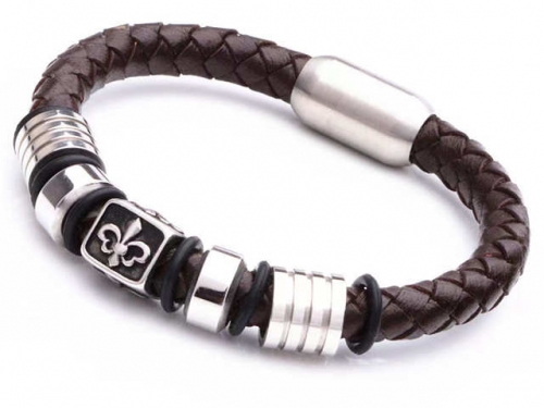 BC Jewelry Wholesale Leather Bracelet Stainless Steel And Leather Bracelet Jewelry NO.#SJ54B0220