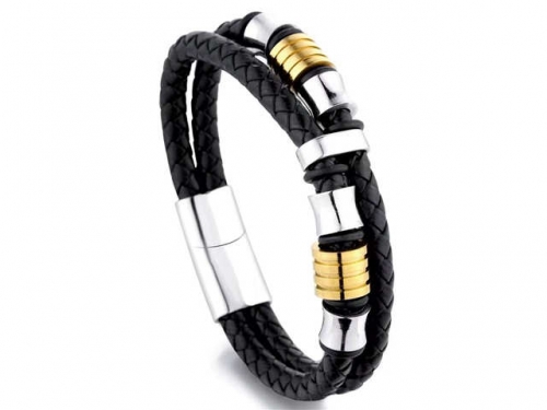 BC Jewelry Wholesale Leather Bracelet Stainless Steel And Leather Bracelet Jewelry NO.#SJ54B0214