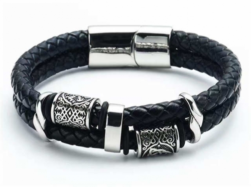 BC Jewelry Wholesale Leather Bracelet Stainless Steel And Leather Bracelet Jewelry NO.#SJ54B0135