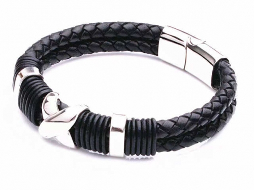 BC Jewelry Wholesale Leather Bracelet Stainless Steel And Leather Bracelet Jewelry NO.#SJ54B0234