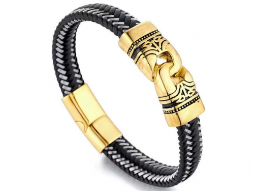 BC Jewelry Wholesale Leather Bracelet Stainless Steel And Leather Bracelet Jewelry NO.#SJ54B0193