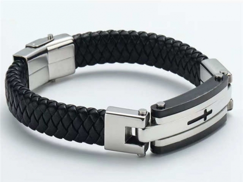 BC Jewelry Wholesale Leather Bracelet Stainless Steel And Leather Bracelet Jewelry NO.#SJ54B0132