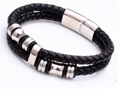 BC Jewelry Wholesale Leather Bracelet Stainless Steel And Leather Bracelet Jewelry NO.#SJ54B0224