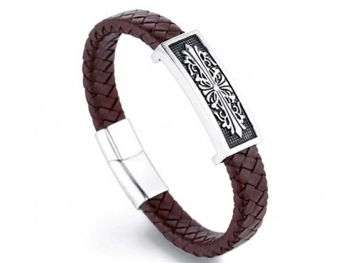 BC Jewelry Wholesale Leather Bracelet Stainless Steel And Leather Bracelet Jewelry NO.#SJ54B0207