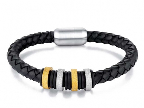 BC Jewelry Wholesale Leather Bracelet Stainless Steel And Leather Bracelet Jewelry NO.#SJ54B0210