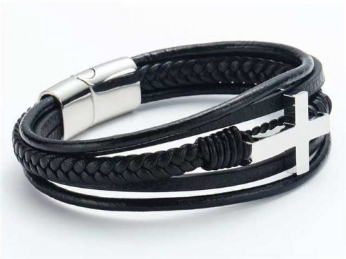 BC Jewelry Wholesale Leather Bracelet Stainless Steel And Leather Bracelet Jewelry NO.#SJ54B0139