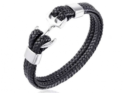 BC Jewelry Wholesale Leather Bracelet Stainless Steel And Leather Bracelet Jewelry NO.#SJ54B0167